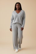 Grijze gebreide loungewear set - voorkant