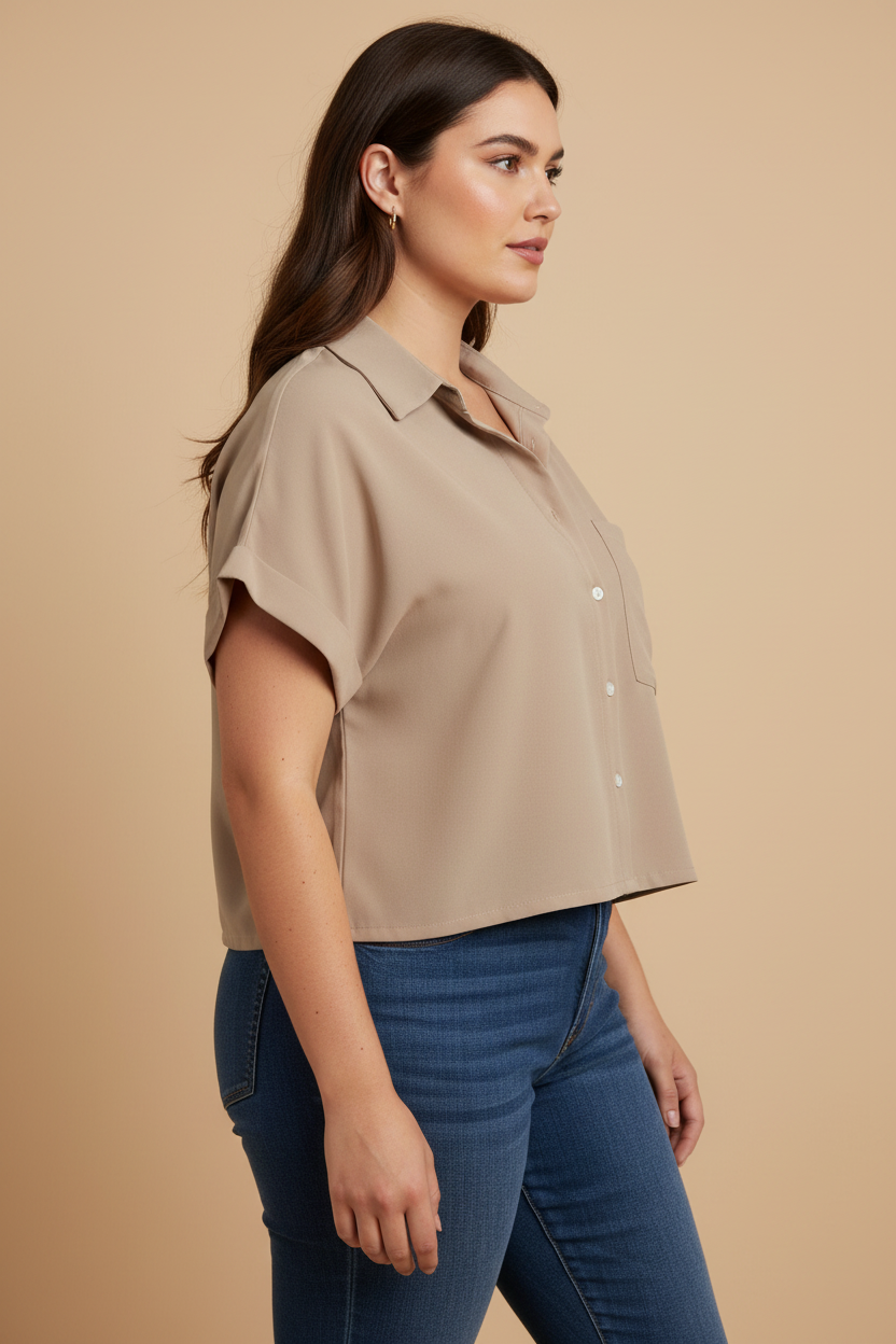 Beige cropped blouse - zijkant