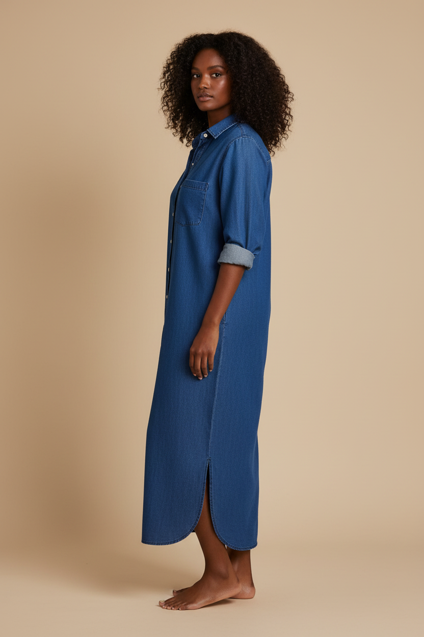 Denim maxi blousejurk - zijkant