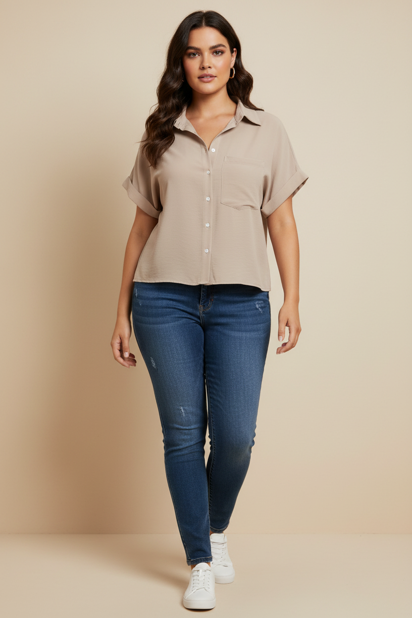 Beige cropped blouse - voorkant