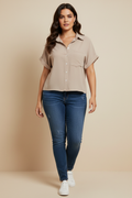 Beige cropped blouse - voorkant