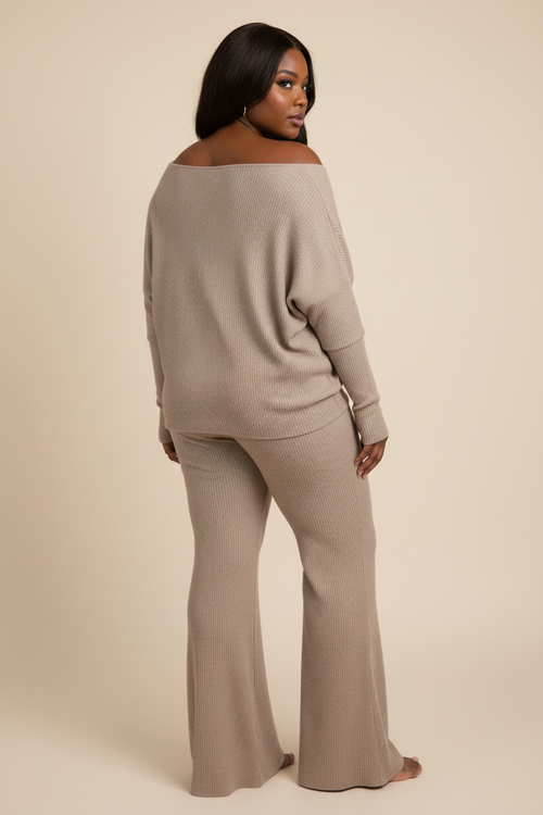 Beige gebreide loungewear set - achterkant