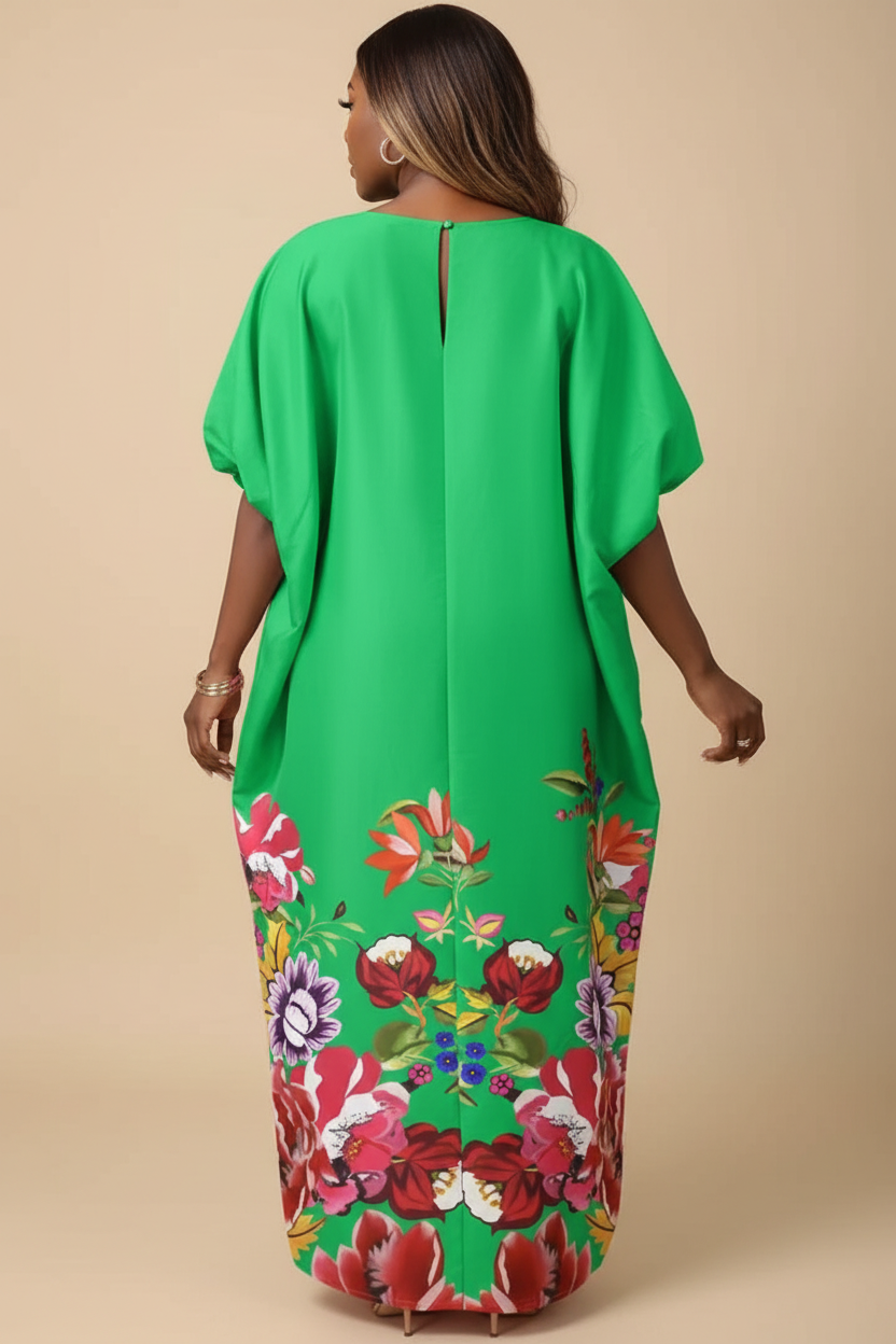 Felgroene kaftan maxi jurk - achterkant