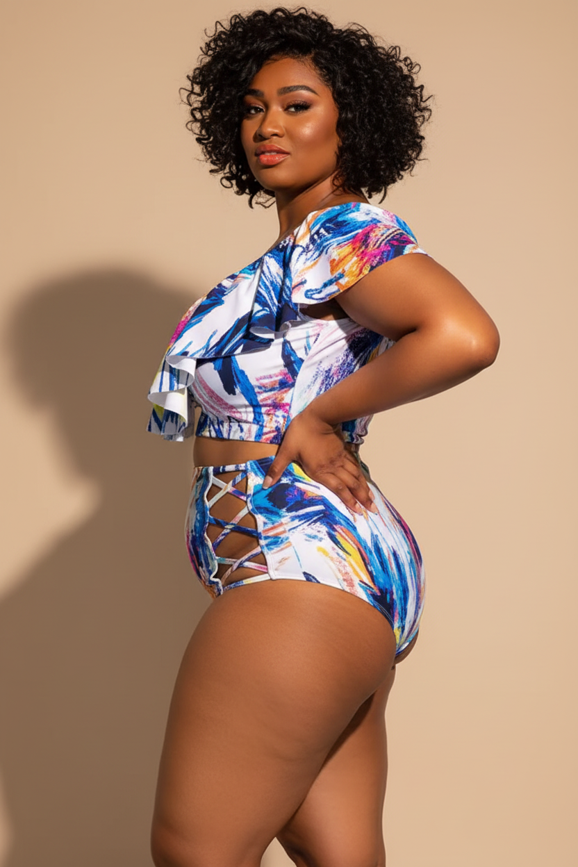 Kleurrijke abstract print bikini - zijkant