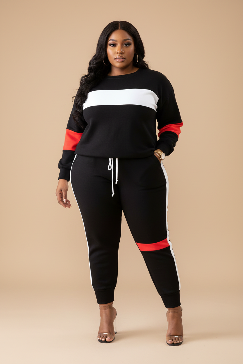 Zwart-wit-rode sportieve loungewear set - voorkant