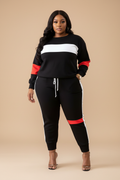 Zwart-wit-rode sportieve loungewear set - voorkant