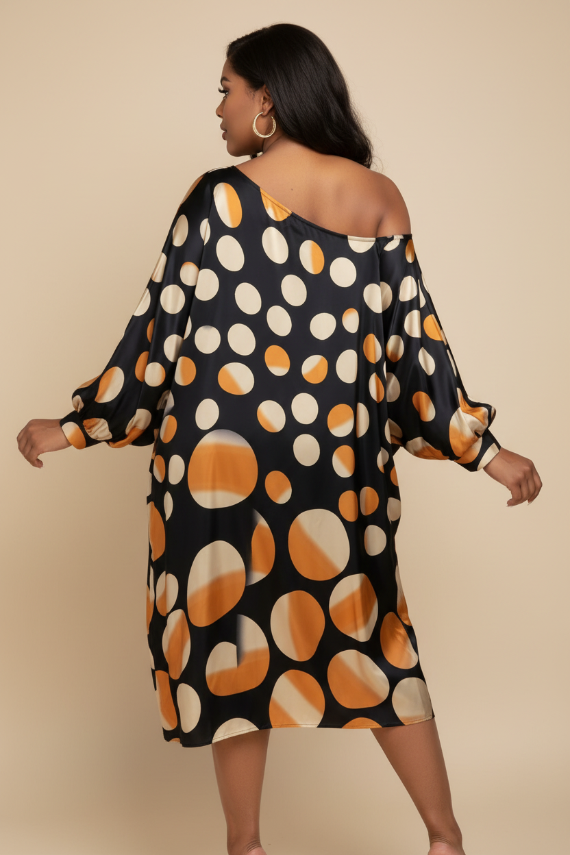 Zwarte polka dot midi jurk - achterkant