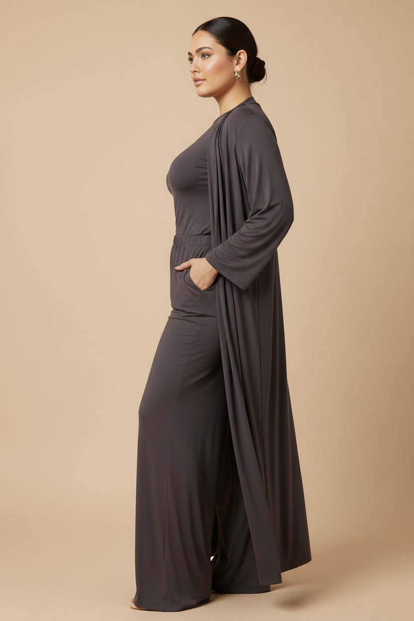 Donkergrijze driedelige loungewear set - zijkant