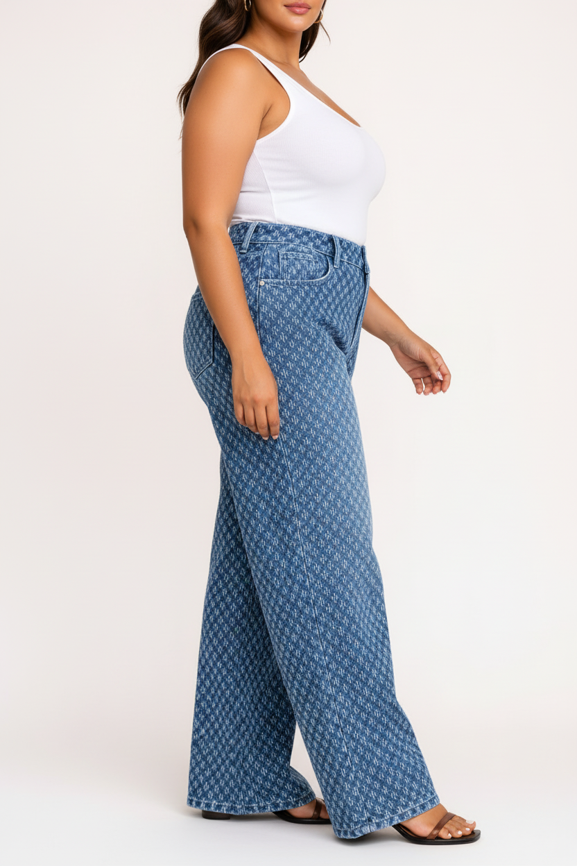 Wijde Denim Jeans met Print - Zijaanzicht