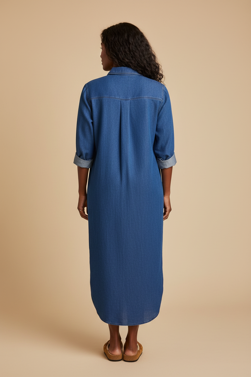 Denim maxi blousejurk - achterkant