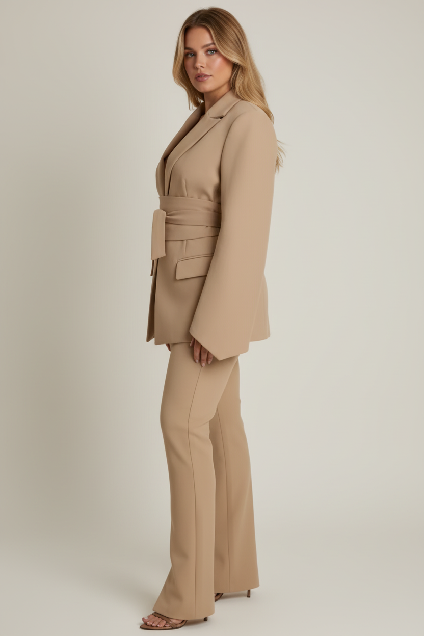 Beige tailored pak set - zijkant