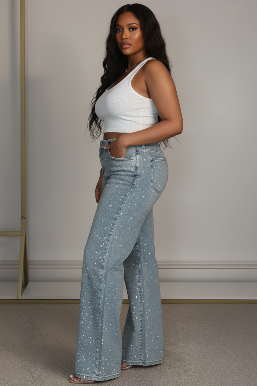 Rhinestone wide-leg jeans - zijkant model