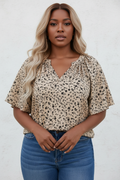 Beige ditsy bloemenprint blouse - voorkant