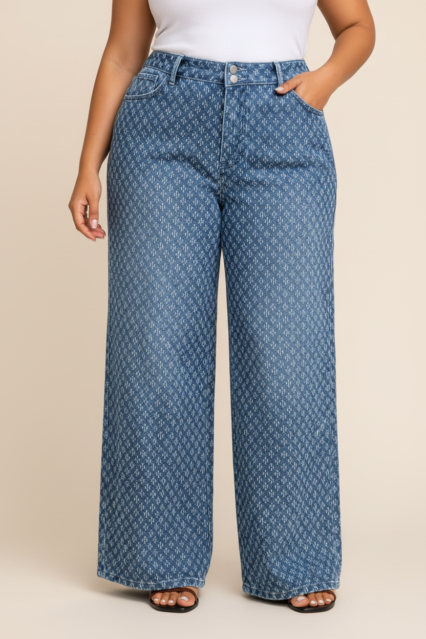 Wijde Denim Jeans met Print - Vooraanzicht